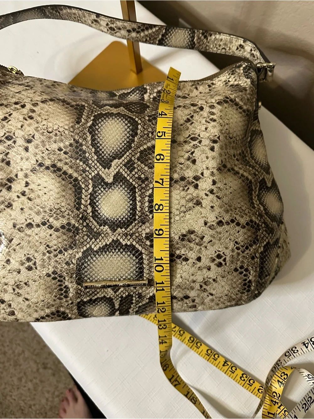 Snake-Print Hobo Shoulder Bag in Beige and Black